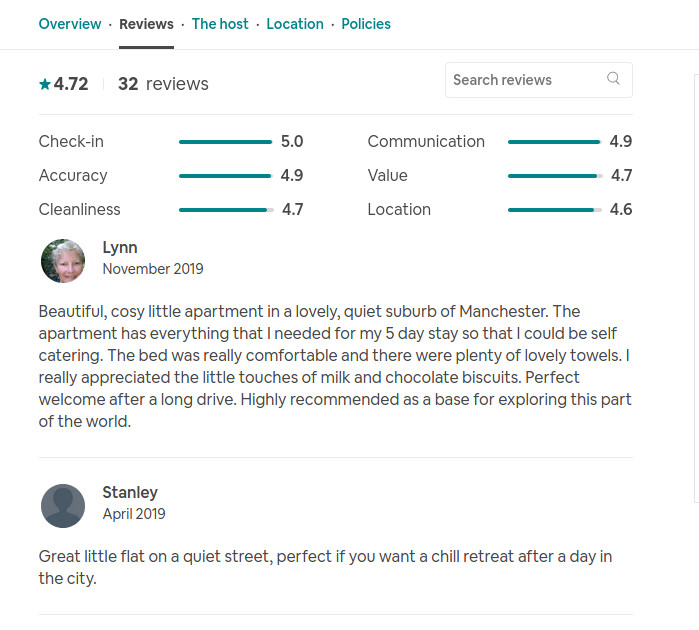 Quantum Airbnb ratings and review egs